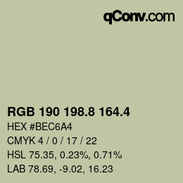カラーコード: RGB 190 198.8 164.4 | qconv.com