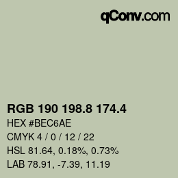 カラーコード: RGB 190 198.8 174.4 | qconv.com