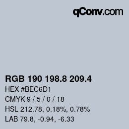 カラーコード: RGB 190 198.8 209.4 | qconv.com