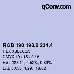 カラーコード: RGB 190 198.8 234.4 | qconv.com