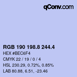 カラーコード: RGB 190 198.8 244.4 | qconv.com
