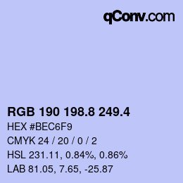 カラーコード: RGB 190 198.8 249.4 | qconv.com