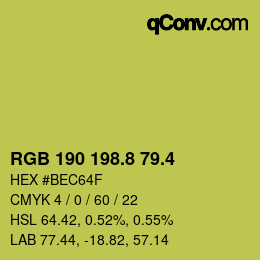 カラーコード: RGB 190 198.8 79.4 | qconv.com