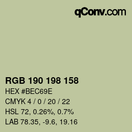 Color code: RGB 190 198 158 | qconv.com