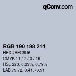 Código de color: RGB 190 198 214 | qconv.com