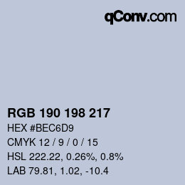 Color code: RGB 190 198 217 | qconv.com