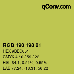 Color code: RGB 190 198 81 | qconv.com