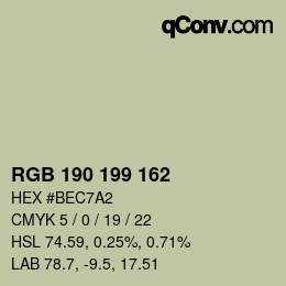 Color code: RGB 190 199 162 | qconv.com