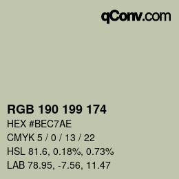 カラーコード: RGB 190 199 174 | qconv.com