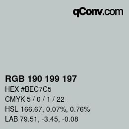 颜色代码: RGB 190 199 197 | qconv.com