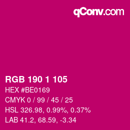 カラーコード: RGB 190 1 105 | qconv.com