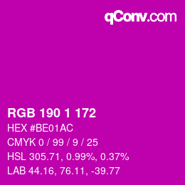 Color code: RGB 190 1 172 | qconv.com