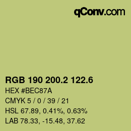 カラーコード: RGB 190 200.2 122.6 | qconv.com