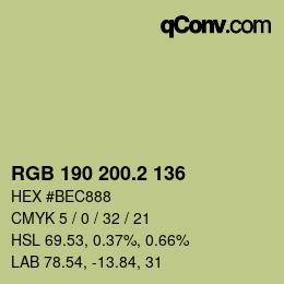 カラーコード: RGB 190 200.2 136 | qconv.com