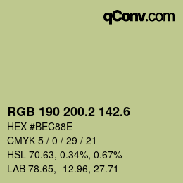 カラーコード: RGB 190 200.2 142.6 | qconv.com