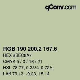 カラーコード: RGB 190 200.2 167.6 | qconv.com