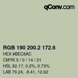 カラーコード: RGB 190 200.2 172.6 | qconv.com