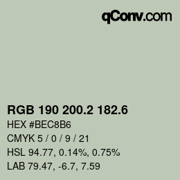 カラーコード: RGB 190 200.2 182.6 | qconv.com
