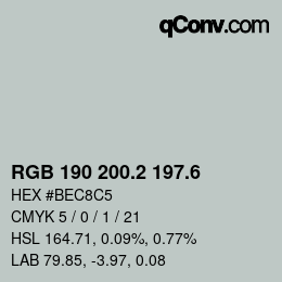 カラーコード: RGB 190 200.2 197.6 | qconv.com
