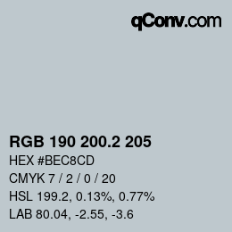 カラーコード: RGB 190 200.2 205 | qconv.com