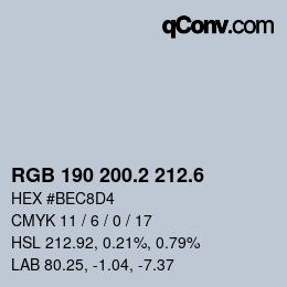 カラーコード: RGB 190 200.2 212.6 | qconv.com