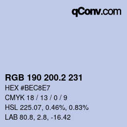 カラーコード: RGB 190 200.2 231 | qconv.com
