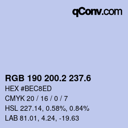 カラーコード: RGB 190 200.2 237.6 | qconv.com