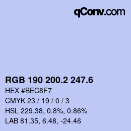 カラーコード: RGB 190 200.2 247.6 | qconv.com