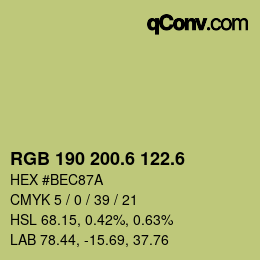 カラーコード: RGB 190 200.6 122.6 | qconv.com