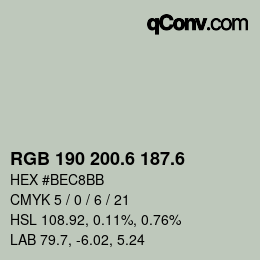 カラーコード: RGB 190 200.6 187.6 | qconv.com