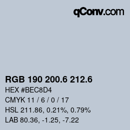 カラーコード: RGB 190 200.6 212.6 | qconv.com