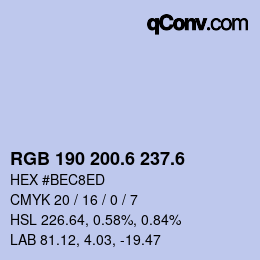 カラーコード: RGB 190 200.6 237.6 | qconv.com