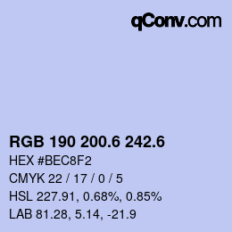 カラーコード: RGB 190 200.6 242.6 | qconv.com