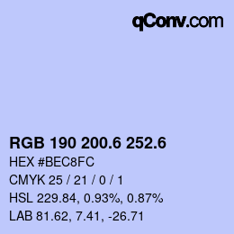カラーコード: RGB 190 200.6 252.6 | qconv.com