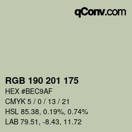 Color code: RGB 190 201 175 | qconv.com