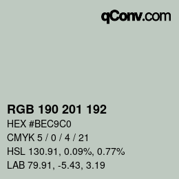 Color code: RGB 190 201 192 | qconv.com
