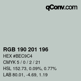 Color code: RGB 190 201 196 | qconv.com