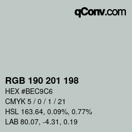 Color code: RGB 190 201 198 | qconv.com