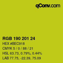 Color code: RGB 190 201 24 | qconv.com