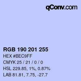 Color code: RGB 190 201 255 | qconv.com