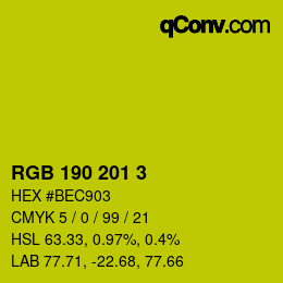 Color code: RGB 190 201 3 | qconv.com