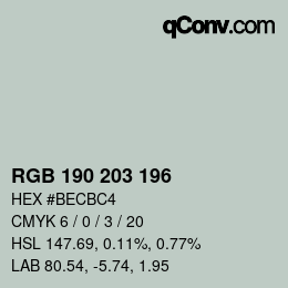 颜色代码: RGB 190 203 196 | qconv.com