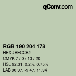 Color code: RGB 190 204 178 | qconv.com