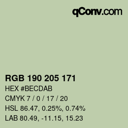 Color code: RGB 190 205 171 | qconv.com