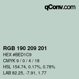 Color code: RGB 190 209 201 | qconv.com