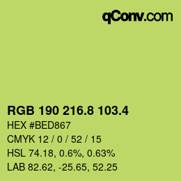 カラーコード: RGB 190 216.8 103.4 | qconv.com