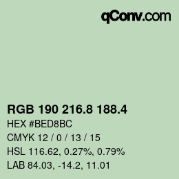 カラーコード: RGB 190 216.8 188.4 | qconv.com