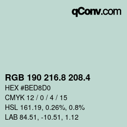カラーコード: RGB 190 216.8 208.4 | qconv.com