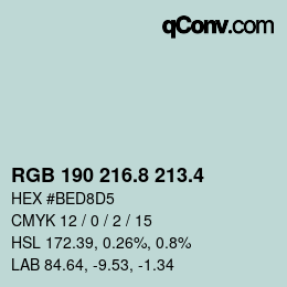 カラーコード: RGB 190 216.8 213.4 | qconv.com