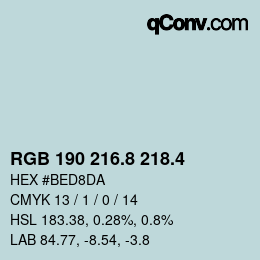 カラーコード: RGB 190 216.8 218.4 | qconv.com